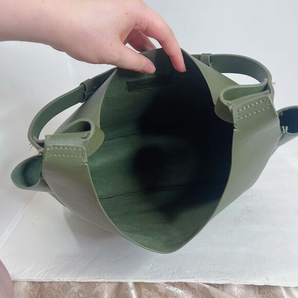 Neiman Marcus Vegetarian Leather Olive Green Hobo Bag Faux Leather Shoulder Bag - Picture 4 of 8